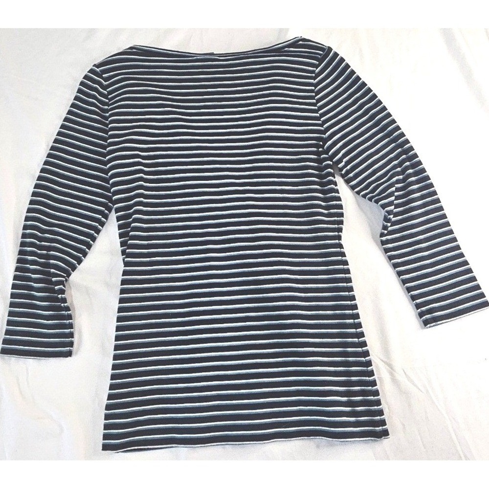 Ann Taylor Navy Blue Striped Boatneck 3/4 Sleeve Knit Top Small
